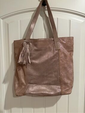 Brampton Metallic Leather Tote with Tassel Accent